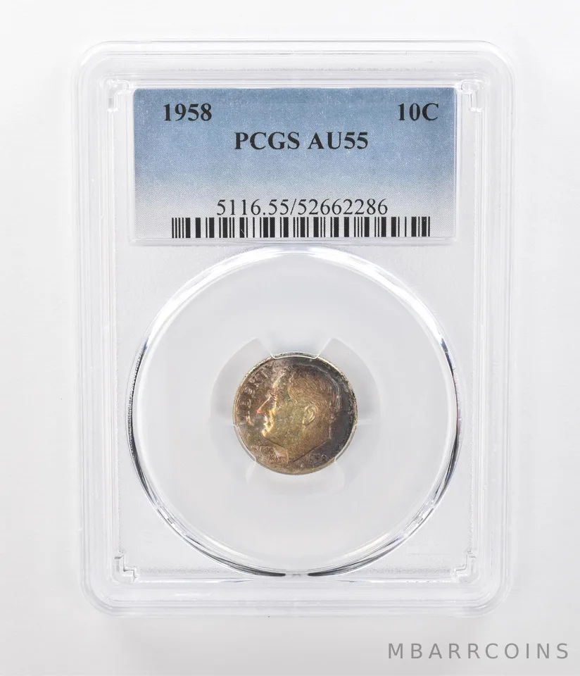 1958 Roosevelt Dime AU55 PCGS Beautiful Tone *1065