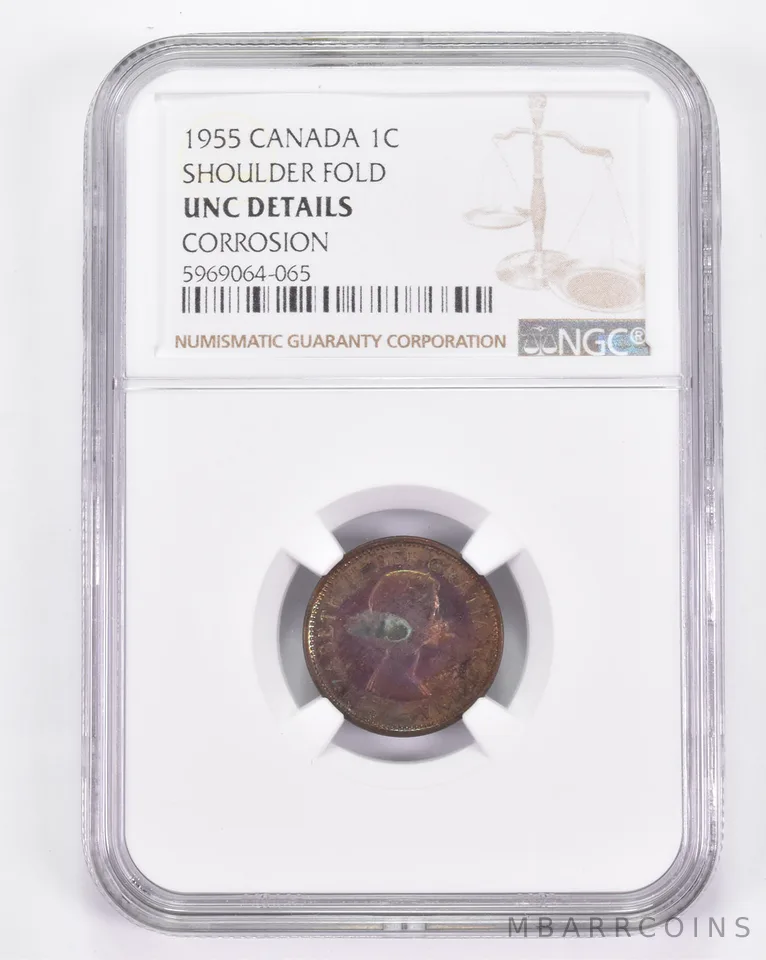 UNC Details 1955 Canada 1 Cent - Should Fold - Corrosion - Graded NGC *8883