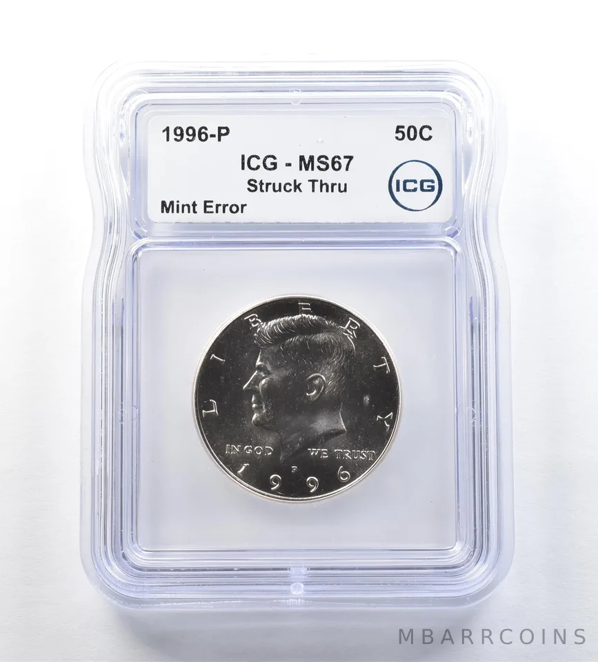 1996-P Kennedy Half Dollar Mint Error Struck Thru MS67 ICG *0667