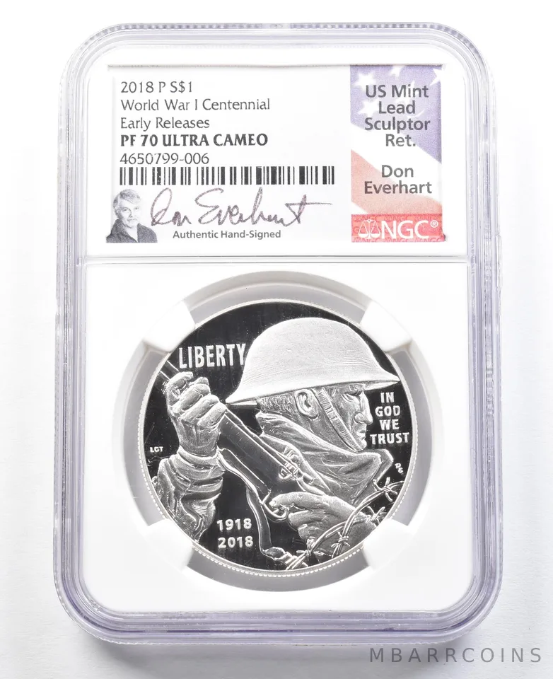 2018-P WWI Centennial $1 Silver Commemorative ER PF70 NGC Everheart *0637