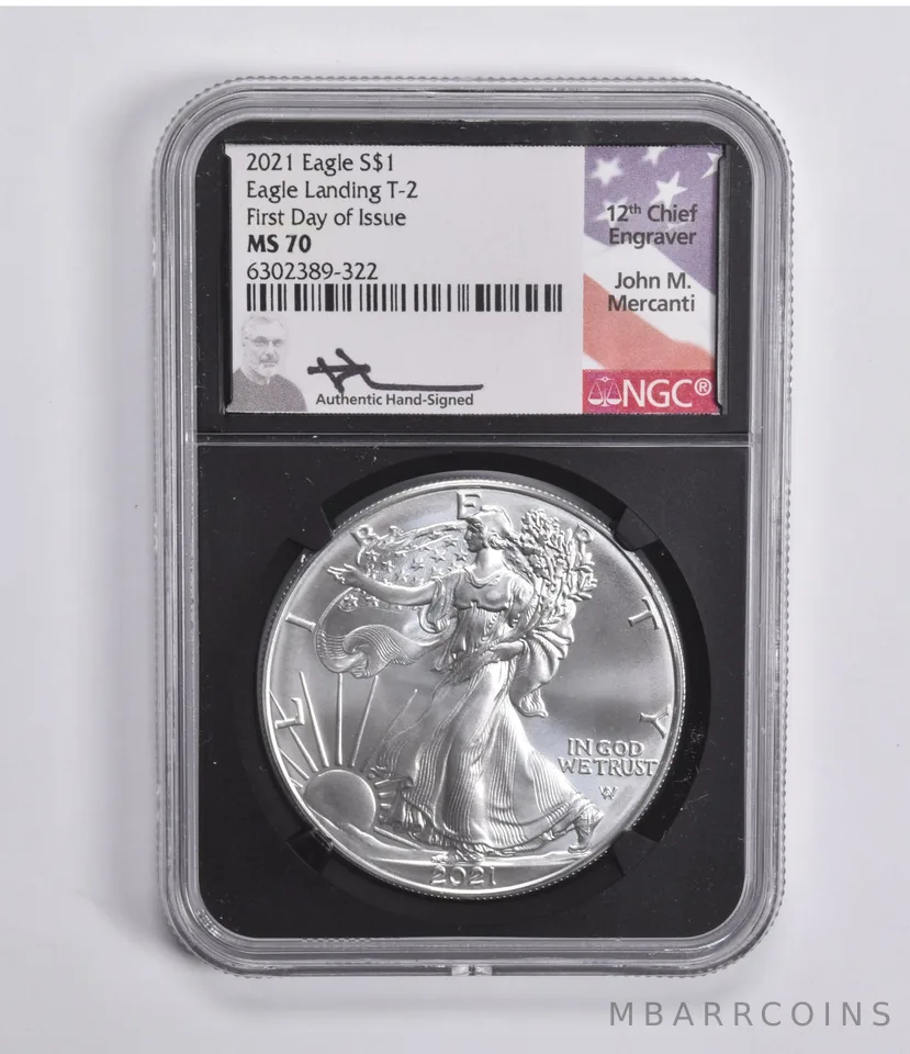 2021 American Silver Eagle Landing T2 FDOI MERCANTI MS70 NGC