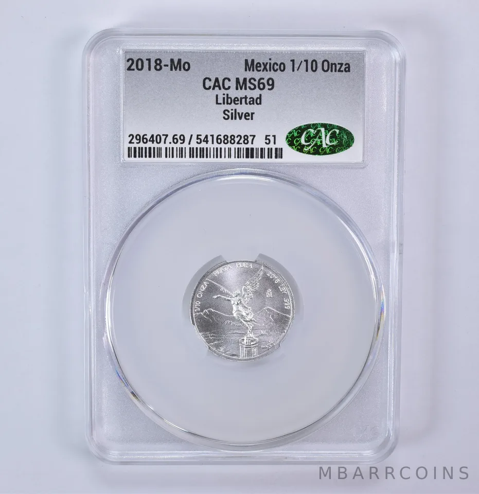 2018 Mo Mexico 1/10 Onza Silver Libertad MS69 CAC CACg