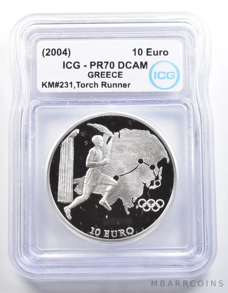 (2004) Greece 10 Euro Olympic Torch Runner KM#231 PR70 DCAM ICG a4059
