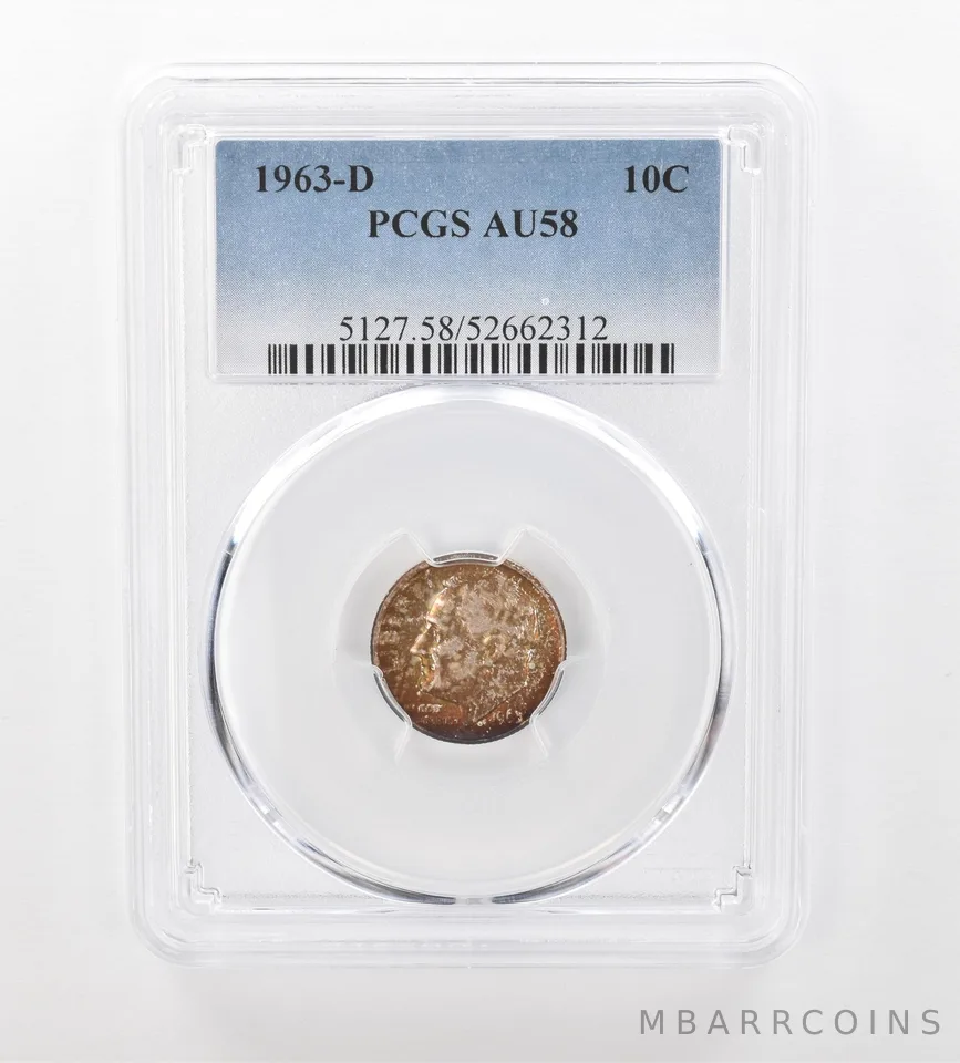 1963-D Roosevelt Dime AU58 PCGS Beautiful Tone *1010