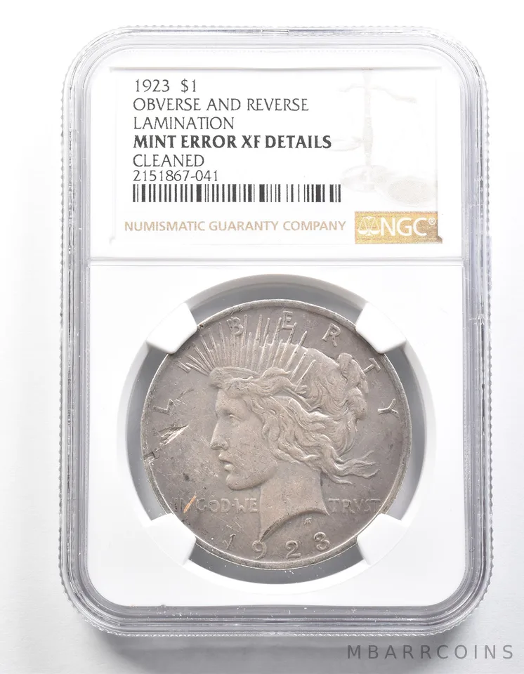 1923 Peace Silver Dollar Mint Error Obv/Rev Lamination XF Det NGC *1303