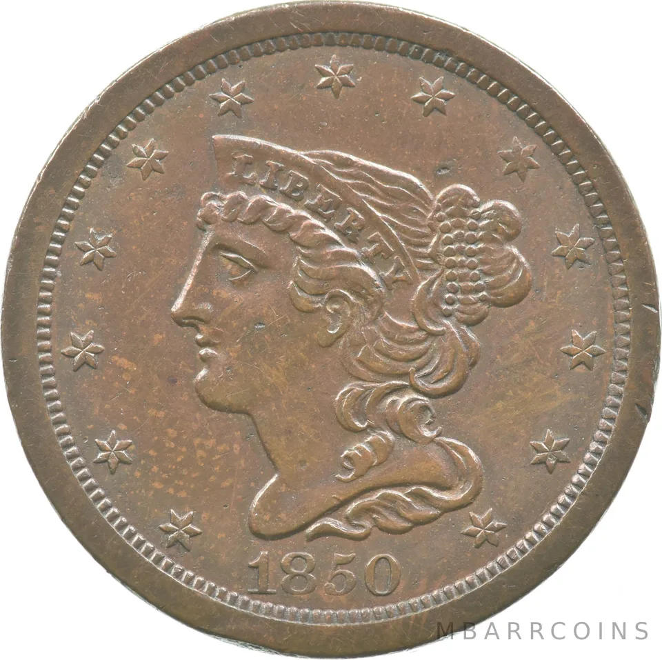 1850 Braided Hair Half Cent a8957