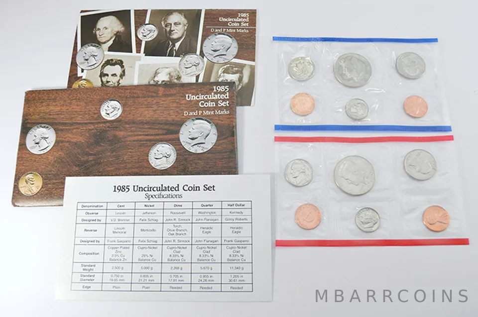 1985 Mint Set with Original Envelope & Flatpacks (10 coins)