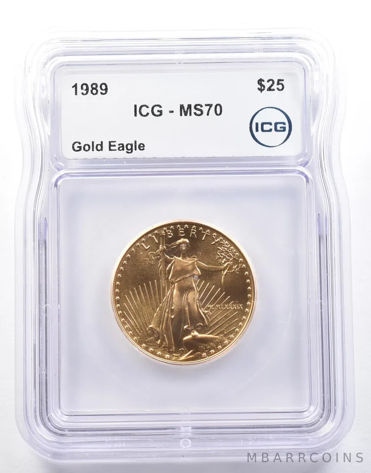 1989 $25 American Gold Eagle 1/2 Oz Gold MS70 ICG MCMLXXXIX
