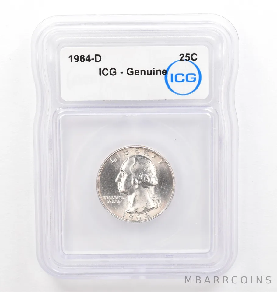 1964-D Washington Quarter Genuine ICG Beautiful Tone Reverse *0218