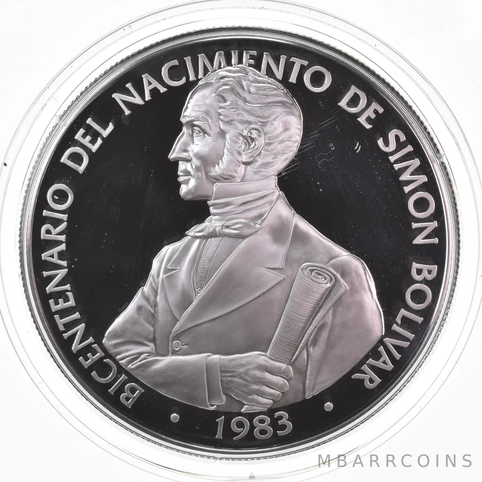 1983 Panama Silver 20 Balboas Birth of Simon Bolivar Proof Beautiful Tone *0473