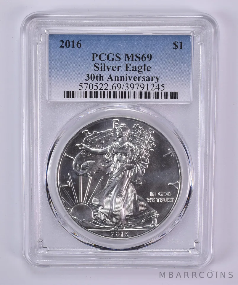 2016 American Silver Eagle 1 Oz MS69 PCGS Blue Label