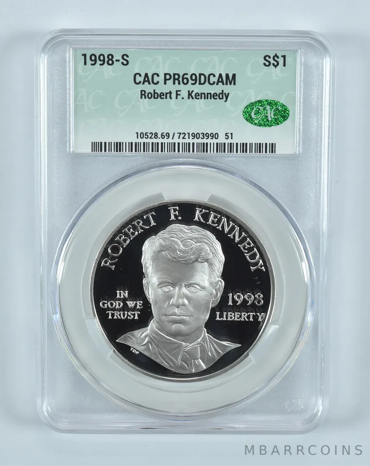 1998-S Robert F Kennedy Commemorative Silver Dollar PR69 DCAM CAC CACg