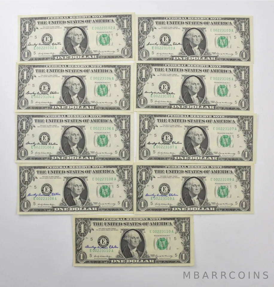 Lot (9) 1969 $1 Richmond VA FRN Consecutive Serial Numbers Courtesy Signed *4084
