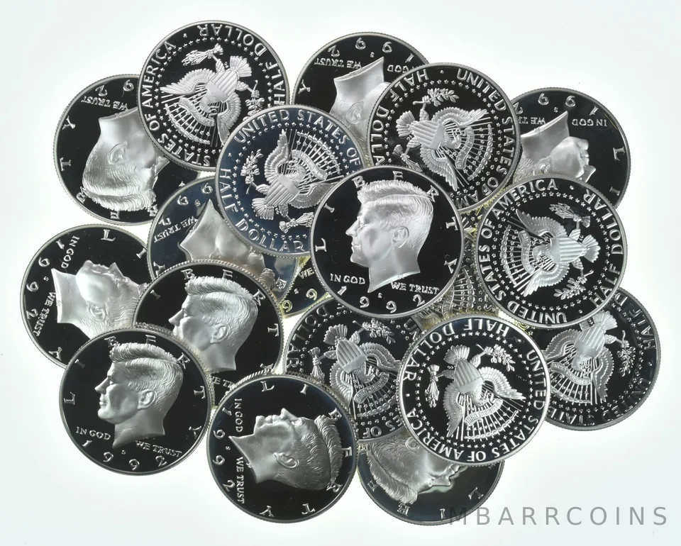 Lot (20) 1992-S Kennedy Half Dollar Proof 90% Silver $10 Face Value