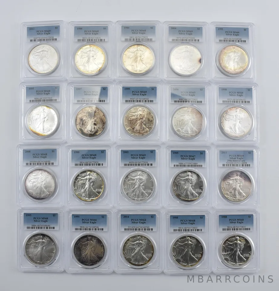 Lot (20) Nice Tone American Silver Eagle PCGS Holder *1988