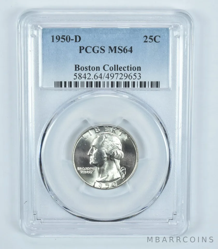 1950-D Washington Quarter Boston Collection MS64 PCGS Blue Label
