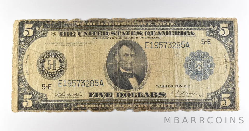 1914 $5 Richmond VA FRN Blue Seal Large Note Fr#862 *4608
