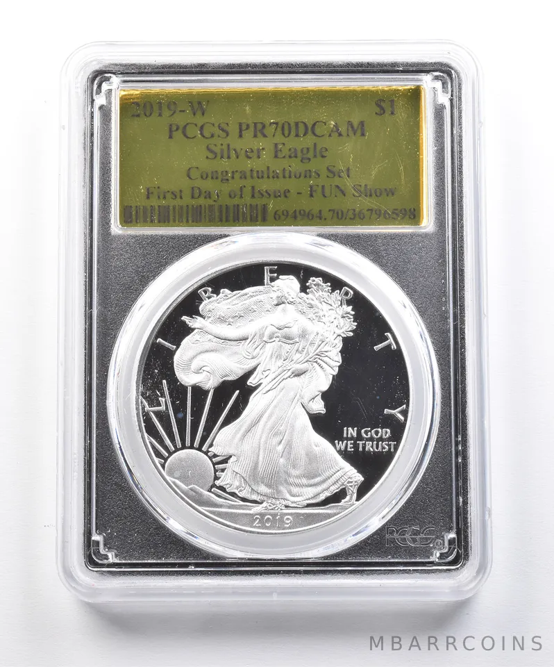 2019-W American Silver Eagle Congratulations Set FDOI FUN Show PR70 PCGS a3983