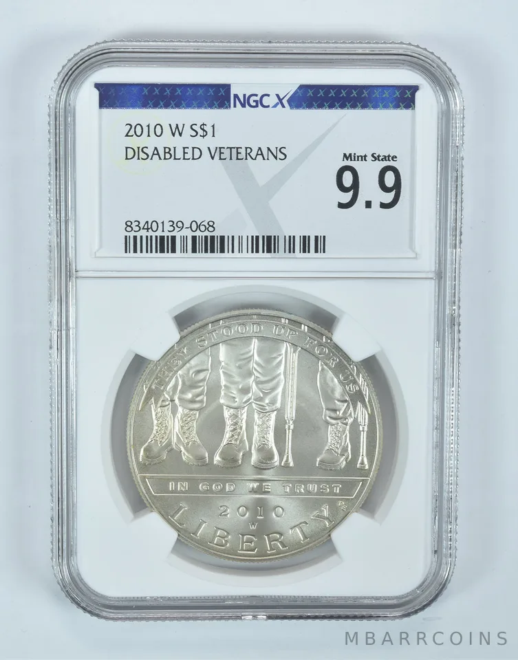 2010-W Disabled Veterans Commemorative Silver Dollar MS 9.9 NGC X NGCX