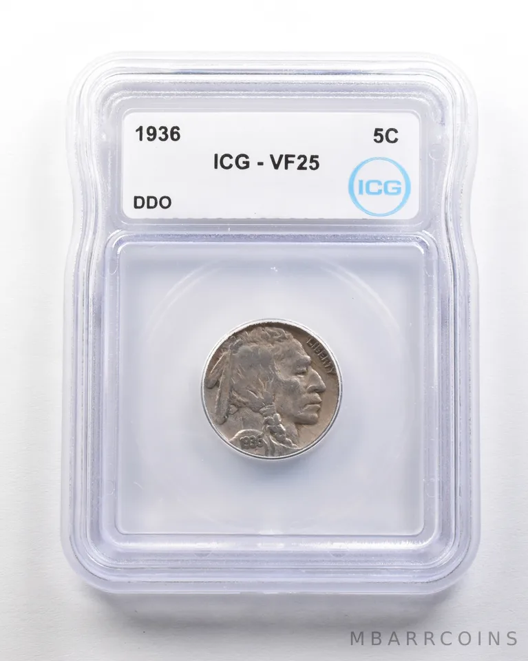 1936 Indian Head Buffalo Nickel Mint Error DDO VF25 ICG *1626