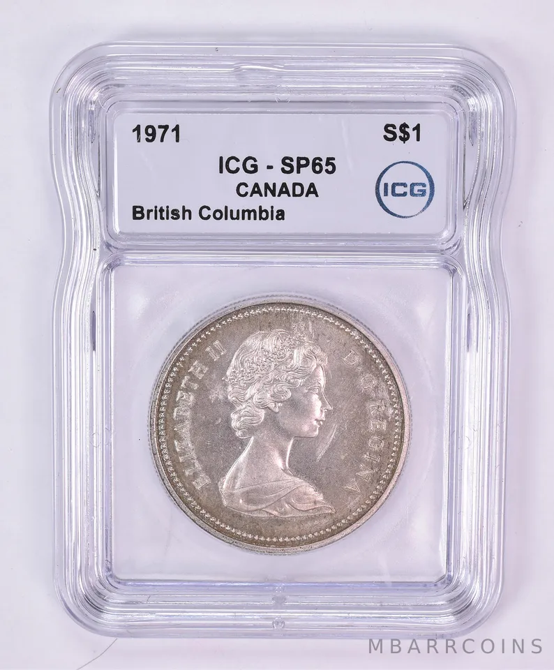 1971 Canada 1 Dollar Silver British Columbia SP65 ICG Beautiful Tone *1179