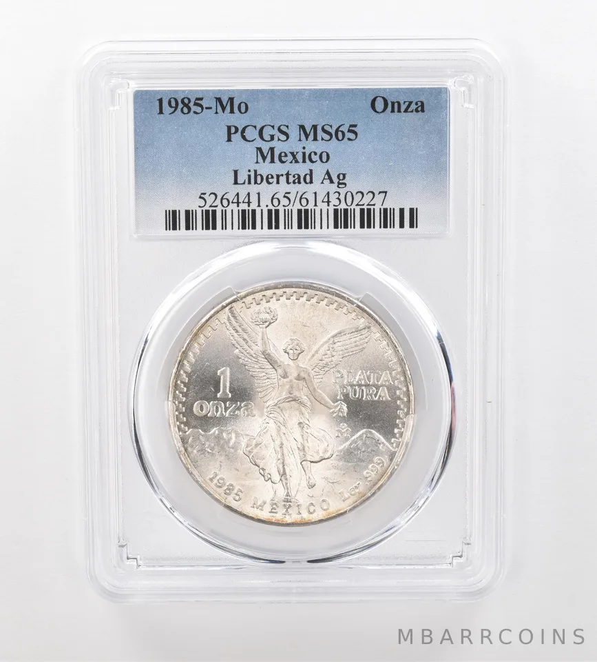 1985 Mo Mexico 1 Onza Silver Libertad MS65 PCGS Beautiful Tone Reverse *0907