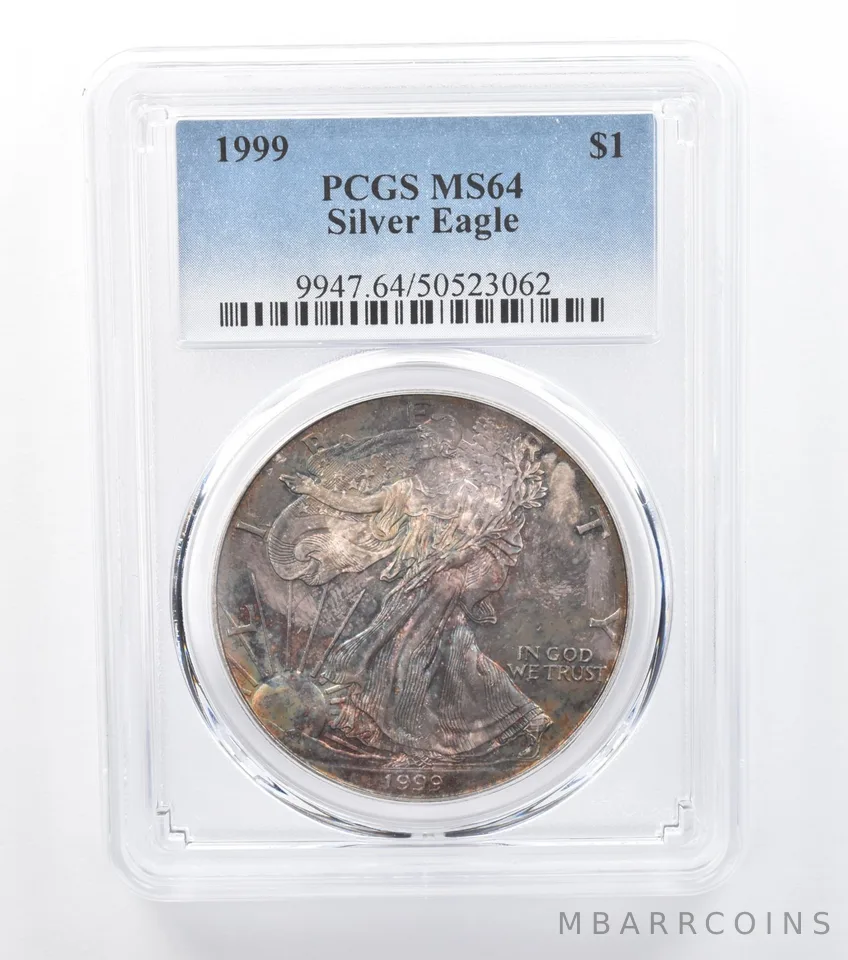 1999 American Silver Eagle MS64 PCGS Rainbow Tone *7782