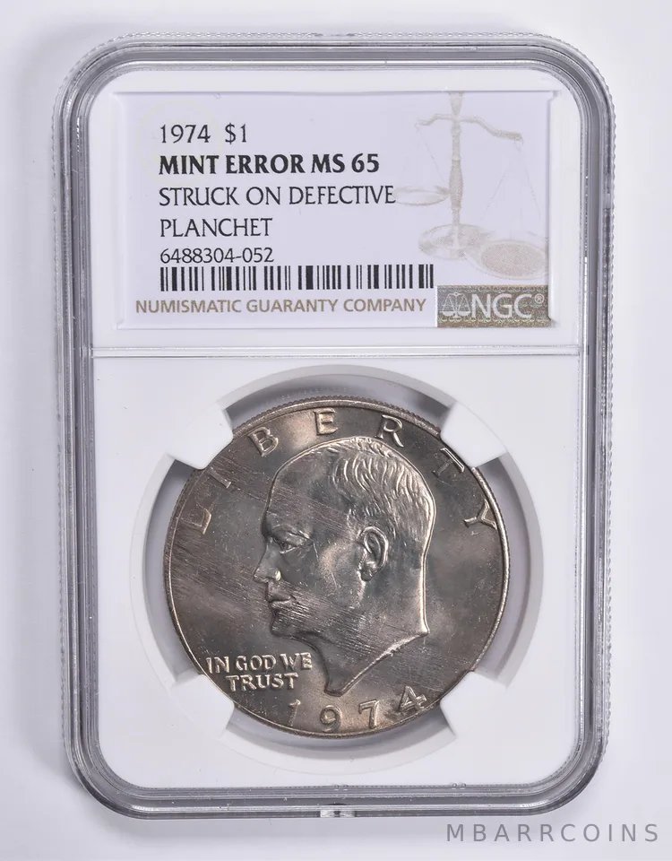 MINT ERROR MS65 1974 Eisenhower Dollar Struck On Defective Planchet NGC *1836