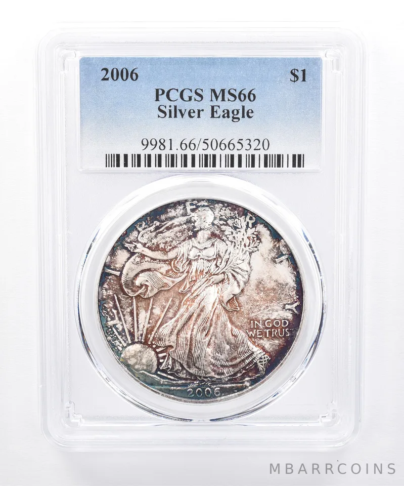 2006 American Silver Eagle MS66 PCGS Mottled Tone *8470