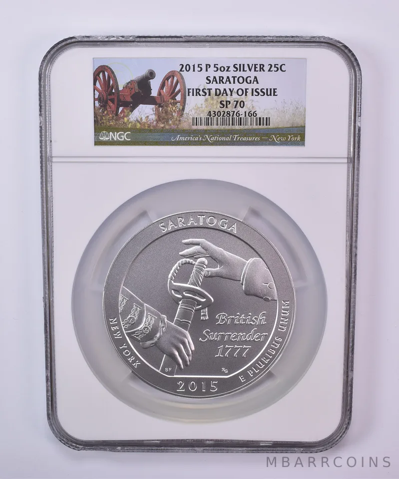 2015-P 5 Oz Silver Quarter ATB America The Beautiful Saratoga SP70 NGC