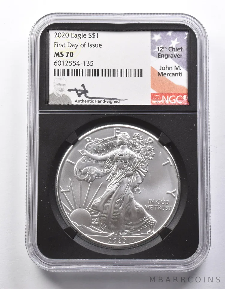 MS70 2020 American Silver Eagle FDOI Mercanti Signed NGC *8673