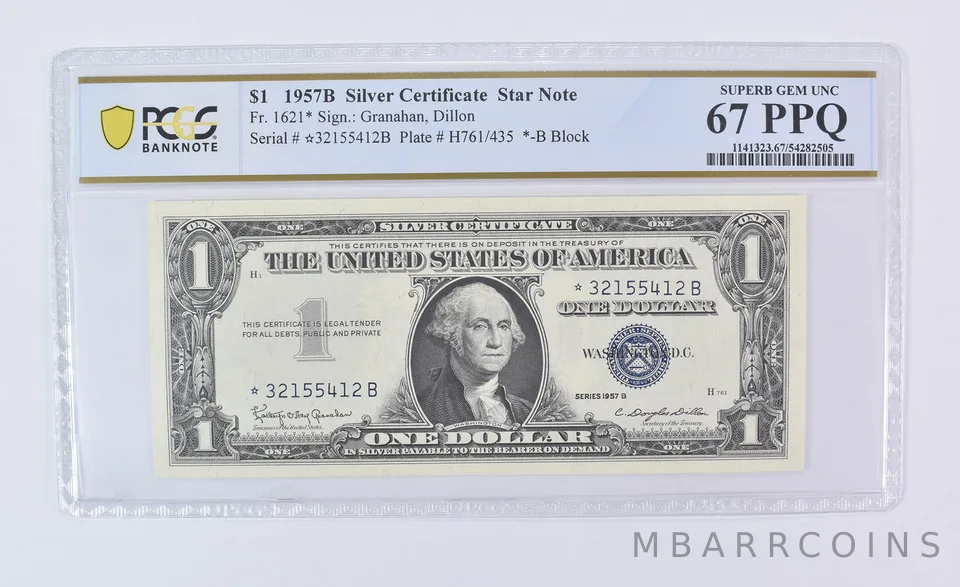 1957 B $1 Silver Certificate Star Note Fr#1621* Superb Gem Unc 67 PPQ PCGS