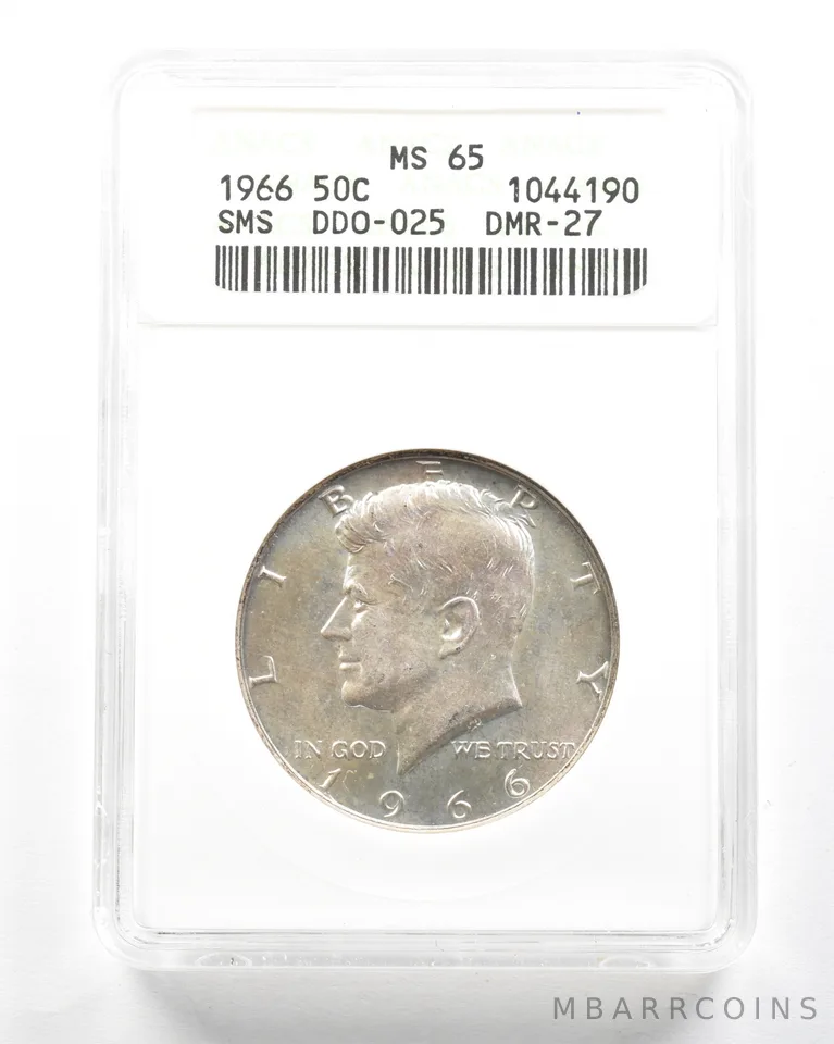 1966 Kennedy Half Dollar SMS DDO-025 DMR-27 MS65 ANACS *2096