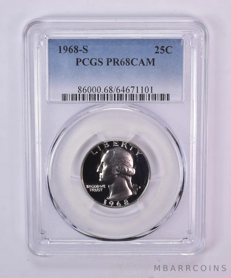 1968-S Washington Quarter PR68 CAM PCGS Blue Label