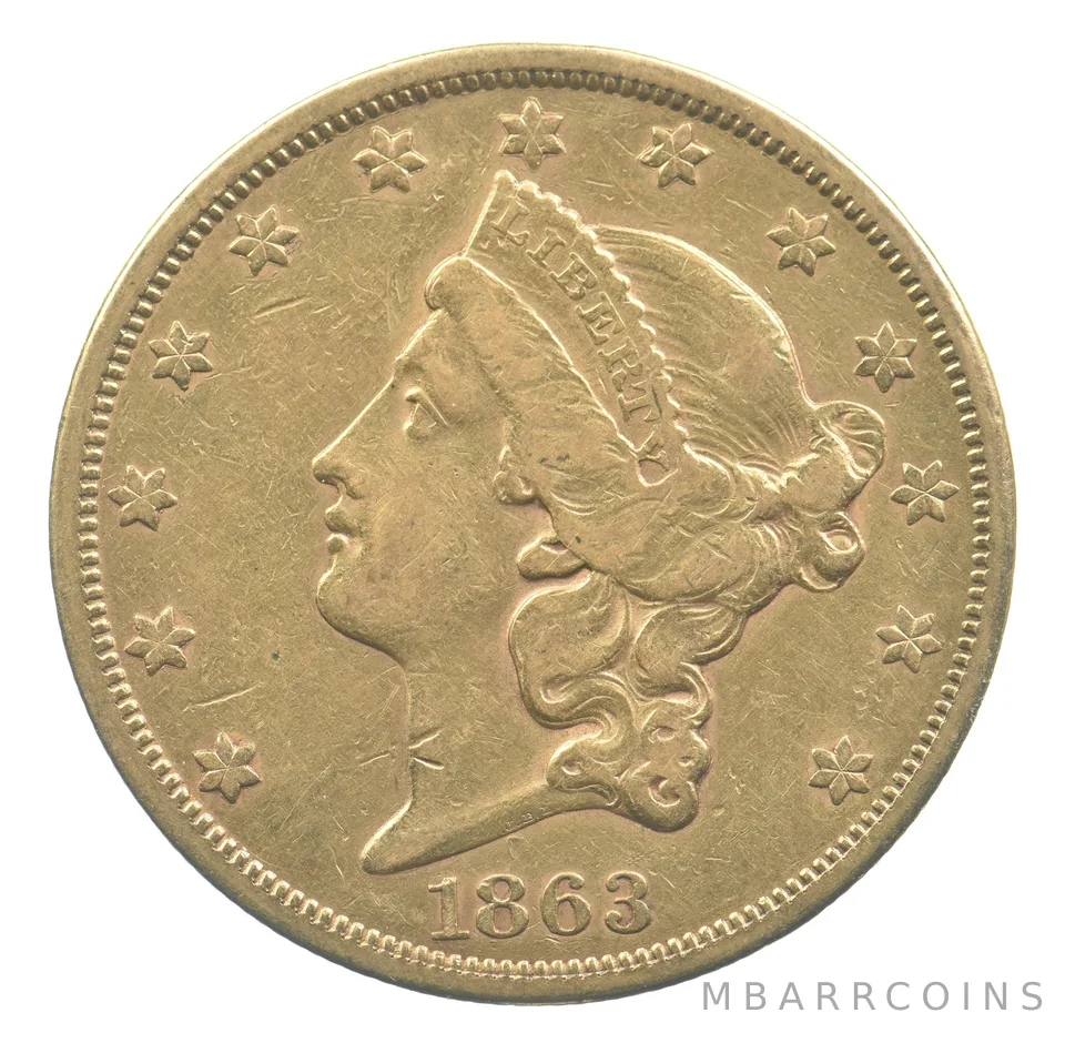 1863-S $20 Liberty Head Gold Double Eagle *9579
