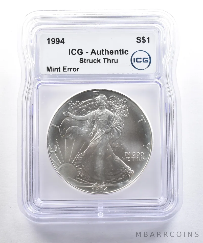 1994 American Silver Eagle Mint Error Struck Thru Authentic ICG *4272