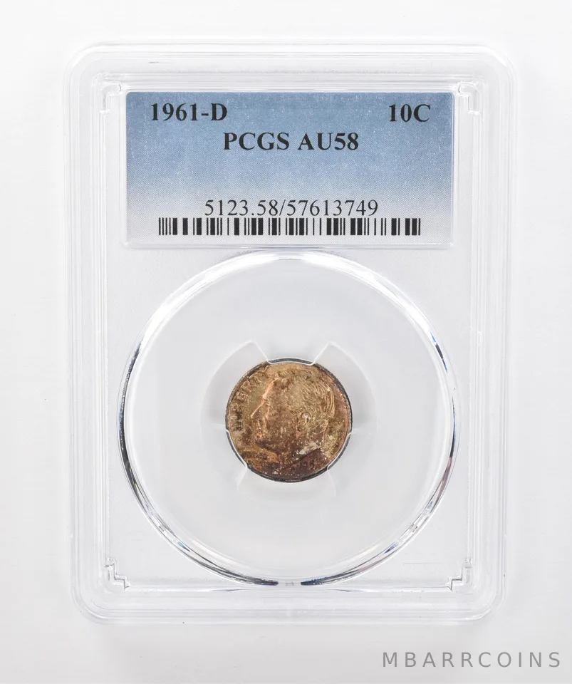 1961-D Roosevelt Dime AU58 PCGS Beautiful Tone *1574