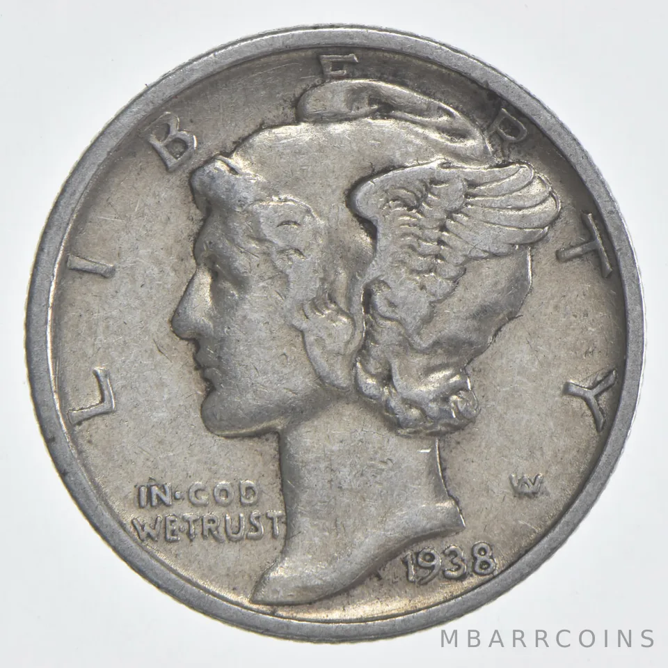 1938-D Mercury Dime 90% Silver AU Almost Unc