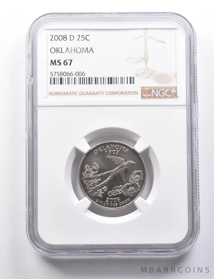 MS67 2008-D Washington State Quarter Oklahoma NGC a5758