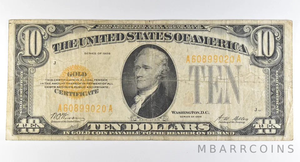 1928 $10 Gold Certificate Yellow Seal *8256