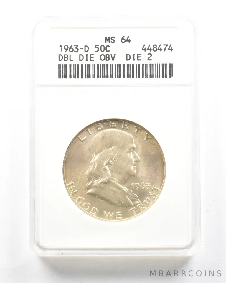 1963-D Franklin Half Dollar DDO Die 2 MS64 ANACS *2030
