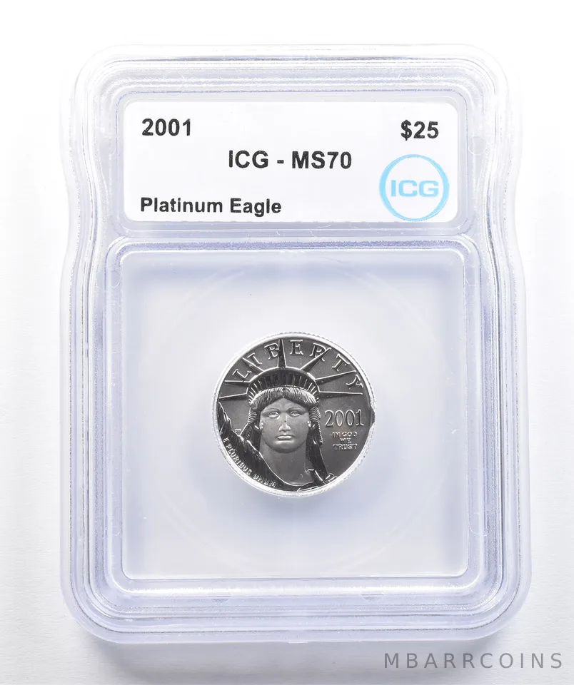 2001 $25 American Platinum Eagle 1/4 Oz Platinum MS70 ICG