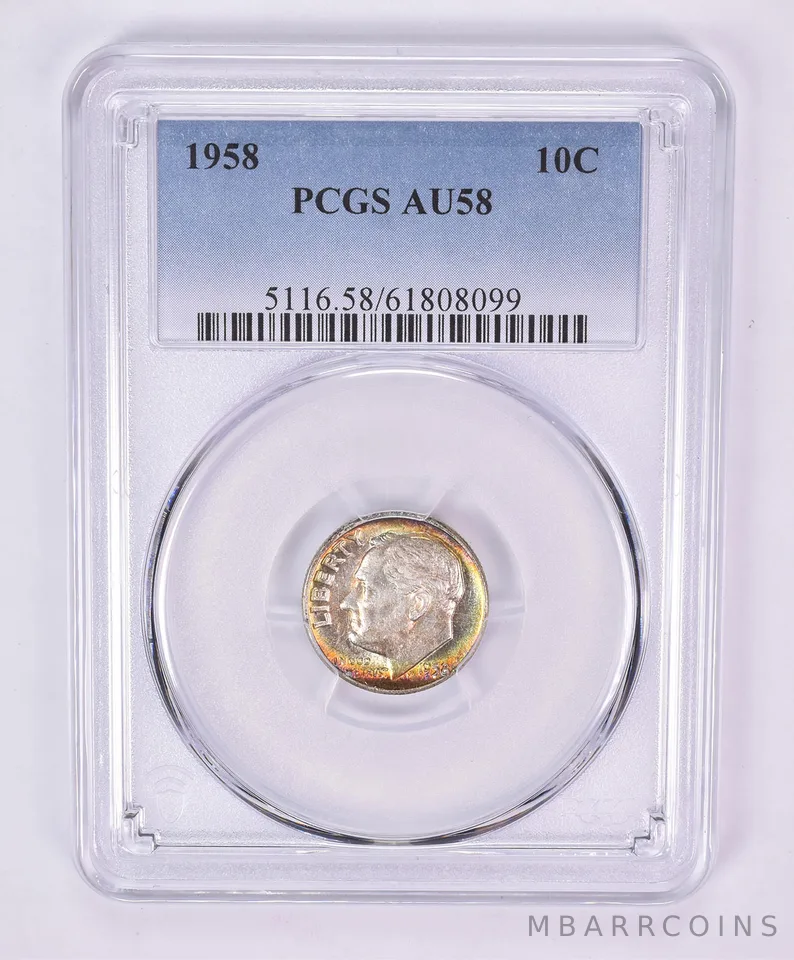 1958 Roosevelt Dime AU58 PCGS Beautiful Tone *1130
