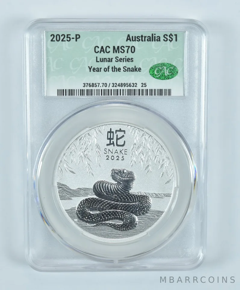 2025 P Australia 1 Dollar Silver Year Of The Snake MS70 CAC CACg