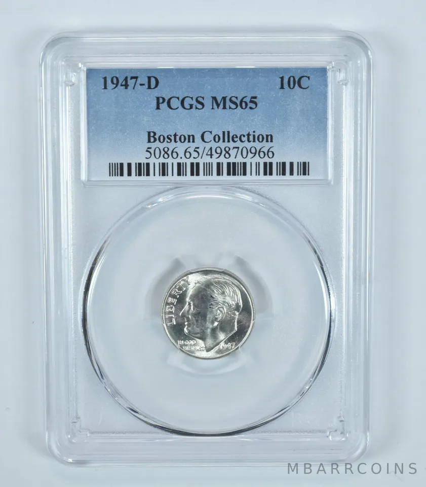 1947-D Roosevelt Dime Boston Collection MS65 PCGS Blue Label