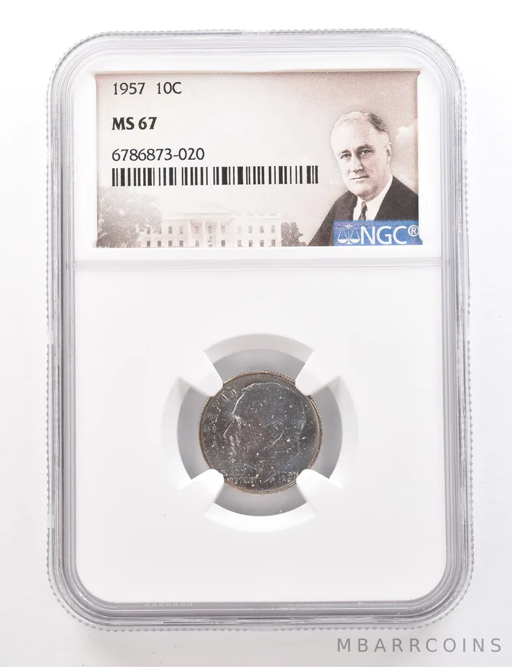 1957 Roosevelt Dime MS67 NGC Beautiful Tone *3394