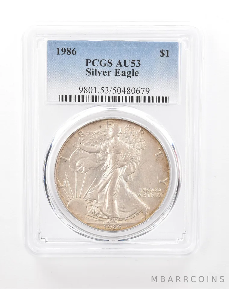 1986 American Silver Eagle AU53 PCGS Lowball Toned *8044