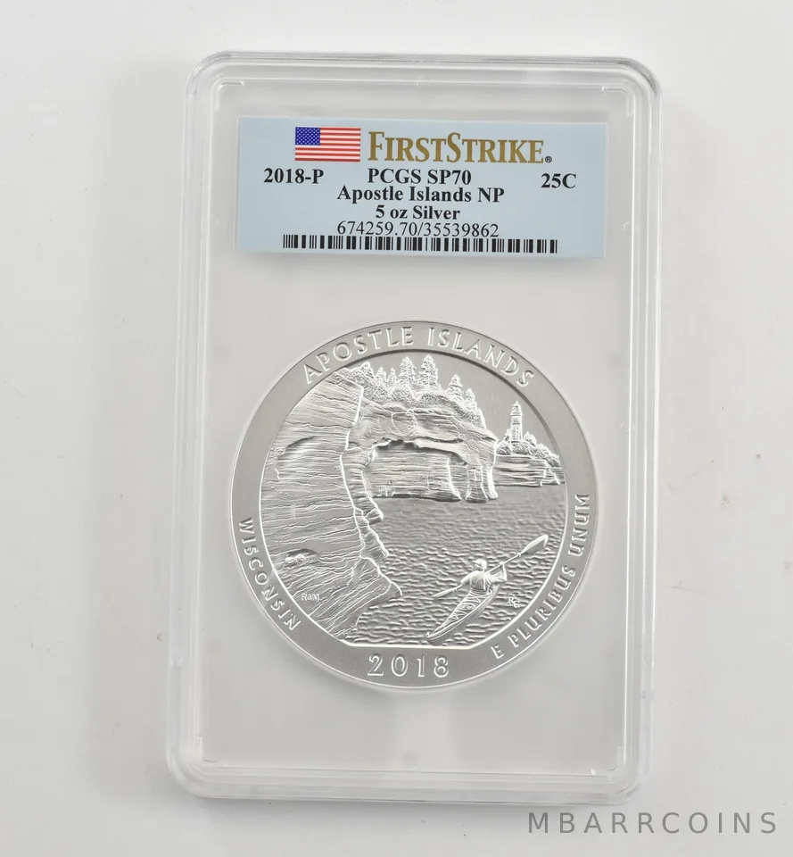 2018-P 5 Oz Silver Quarter ATB Apostle Islands SP70 PCGS *1721