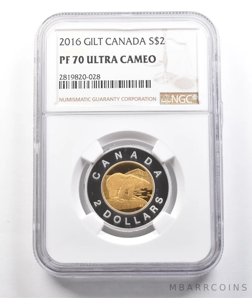 2016 Canada 2 Dollars Silver Gilt PF70 UCAM NGC a3790