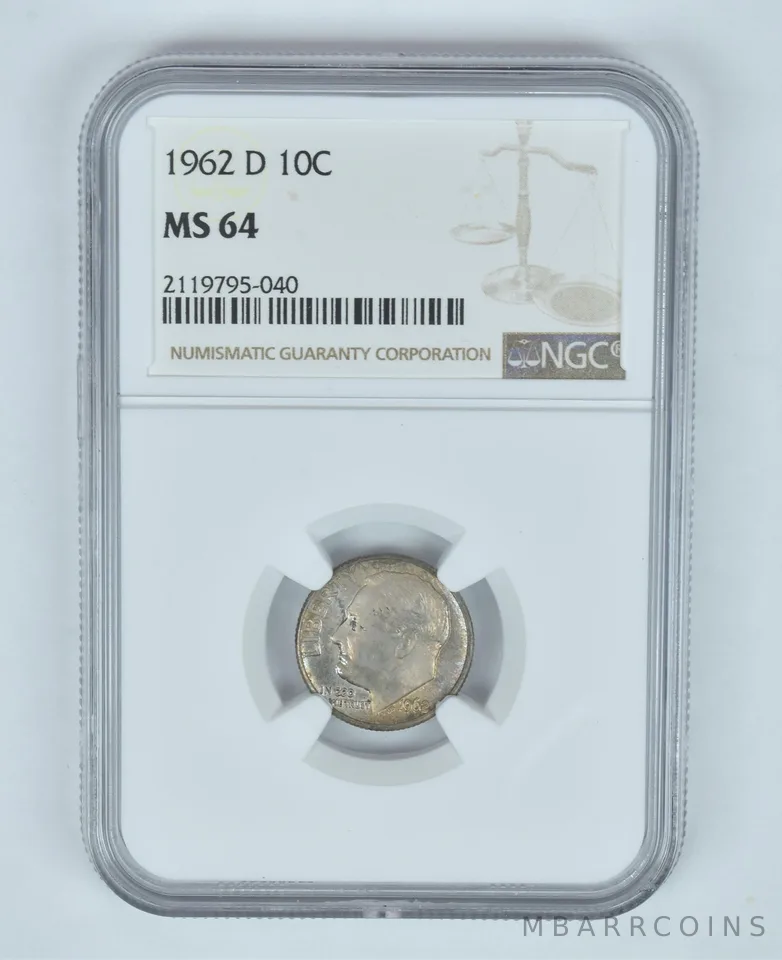 MS64 1962-D Roosevelt Dime - Graded NGC Toned! a9047